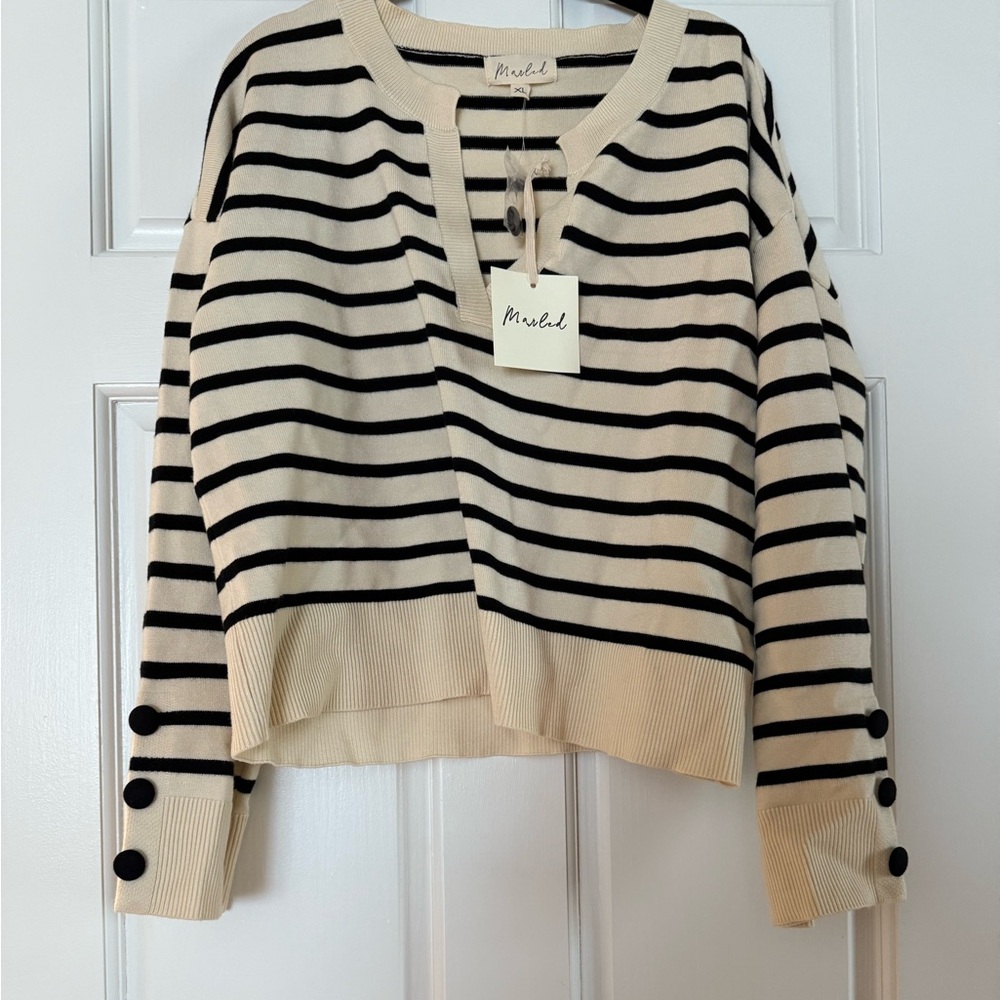 NWT Marled by Reunited v neck stripe sweater